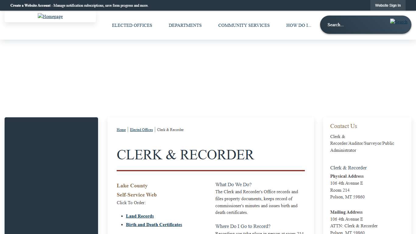 Clerk & Recorder Lake County, MT