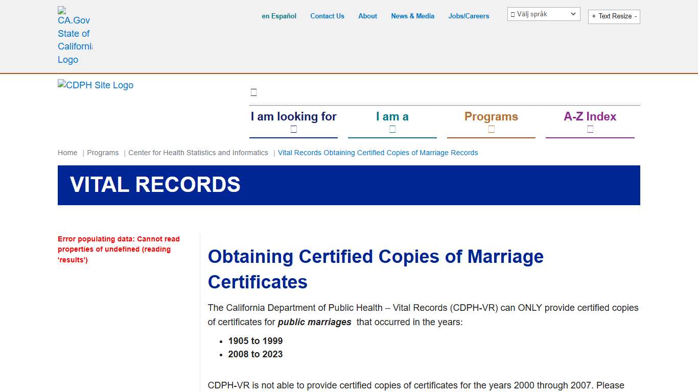 Vital Records Obtaining Certified Copies of Marriage Records